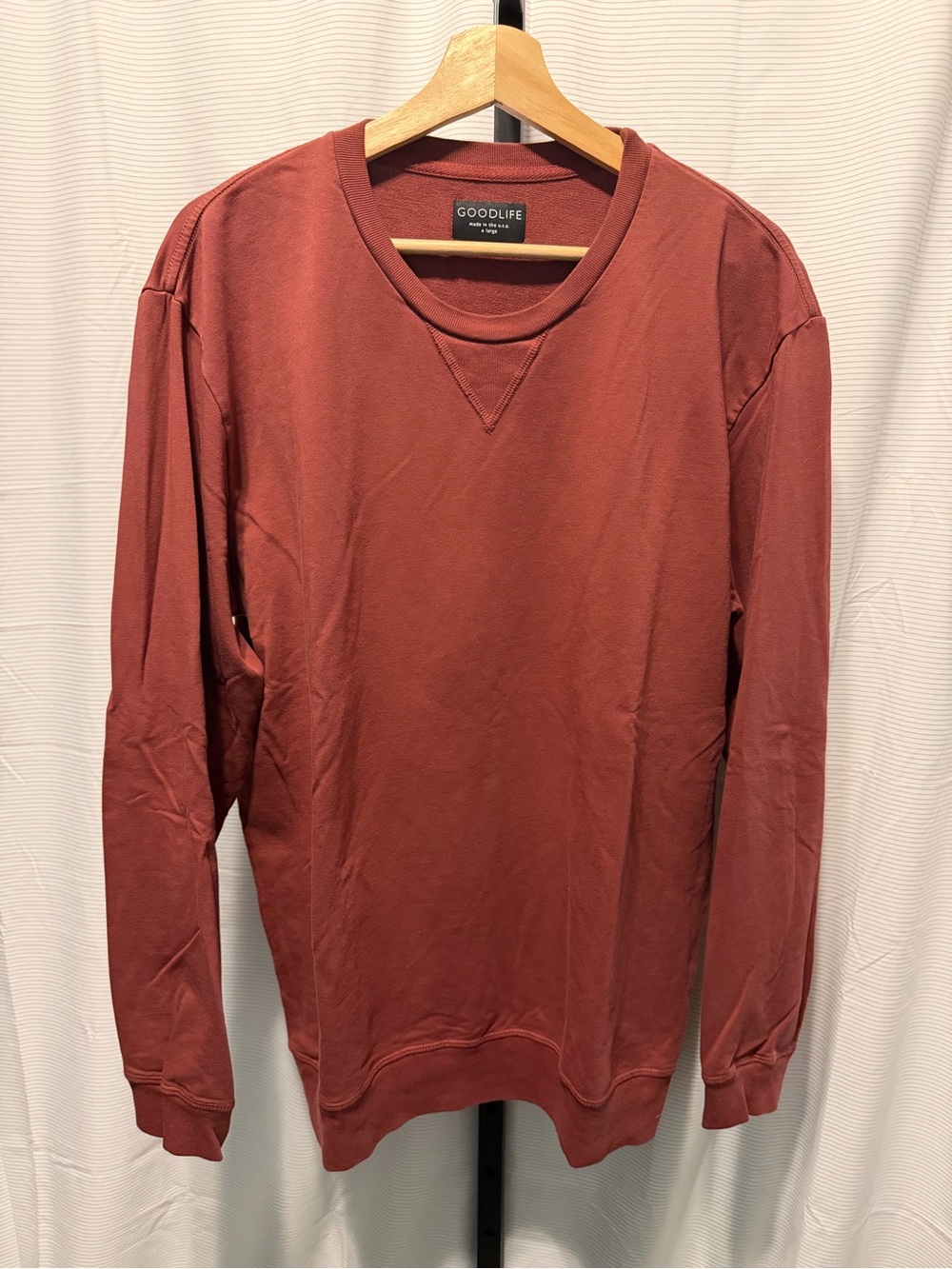 Goodlife Micro Terry Crew Sweatshirt Lightweight Sun-Faded Russett Maroon Sz XL
